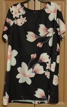 SUNNYME BLACK WITH FLOWERS SILKY TUNIC MINI DRESS RELAXED FIT SHORT SLEE... - £4.74 GBP