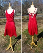 Vintage 90s Betsey Johnson Red Liquid Jersey ruched Lace up cocktail Dress M/L - £69.63 GBP