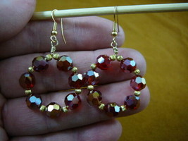 EE-803-9) Dark Red 8 mm Austrian crystal beaded hoop dangle circle gold earrings - £27.19 GBP