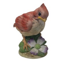 Baby Cardinal Figurine Andrea by Sadek 6350 Porcelain Bird on Dogwood Japan VTG - $17.77