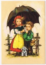 Postcard Hummel Girl Boy Dog Under Umbrella Germany - £2.28 GBP