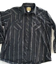 Wrangler Men’s Stripe Button Down L/S Black Silver Shirt Pearl VTG  XXL - £12.27 GBP