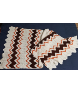 Handmade Afghan Crochet Blanket Brown Beige Chevron Cozy Long Skinny 90x40 - £10.22 GBP