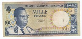 Congo, 1000 FRANCS 1961, P8, XF, Slightly repaired on top-
show original... - $16.87