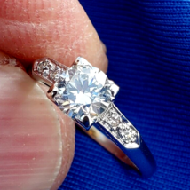 Earth mined European cut Diamond Deco Engagement Ring Vintage Platinum Solitaire - £3,572.11 GBP