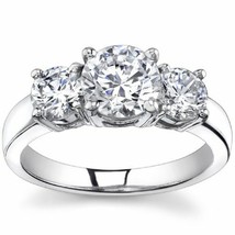 1.05CT Forever One DEF Moissanite 4 Prong 3-Stone Ring 18K White Gold  - £687.65 GBP