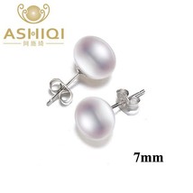 Natural Freshwater Pearl Stud Earrings Trendy for Women Real 925 Sterling Silver - £9.59 GBP