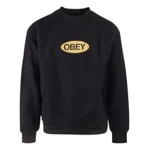 Obey Men&#39;s Black Yellow Badge Inside Out Crew Neck L/S Sweater (S08) - £19.18 GBP