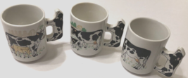 Lot of 3 Vintage Enesco Cow Coffee Mug Cow-Shaped Handle White Black 4" x 3" - $17.58