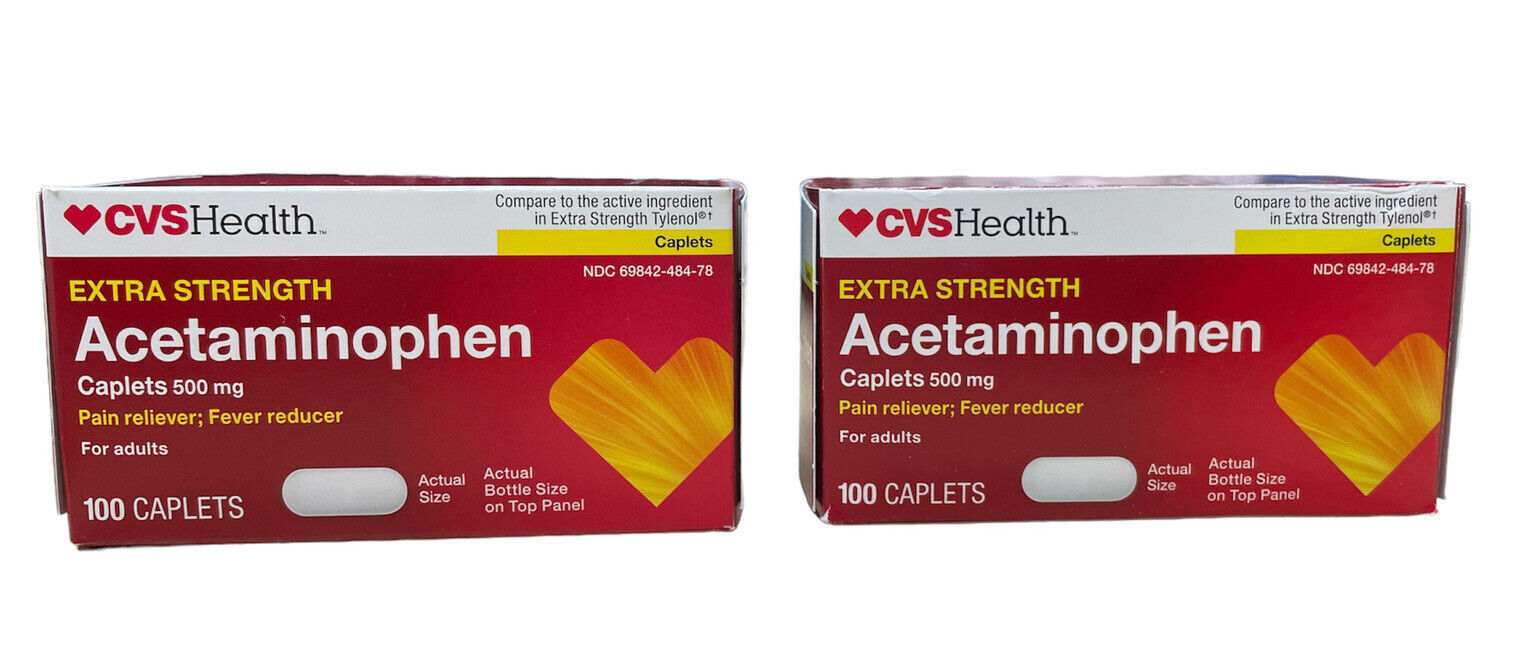 CVS Health Acetaminophen 500 mg- Extra Strength, 100 Caplets Pack of 2 Exp 3/24 - $18.80