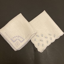 VINTAGE HANKIES Handkerchiefs EMBROIDERY Pair Rosebuds And Geometric - $15.84