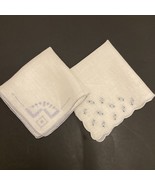 VINTAGE HANKIES Handkerchiefs EMBROIDERY Pair Rosebuds And Geometric - £12.46 GBP