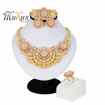 Dubai Jewelry Sets Crystal Necklace Classic Bracelet Earrings Ring African Charm - £17.52 GBP