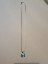 Silver Necklace Womens With Blue Square Pendant - £23.49 GBP