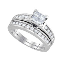 14k White Gold Princess Diamond Bridal Wedding Engagement Ring Set 1.00 Ctw - £1,233.09 GBP