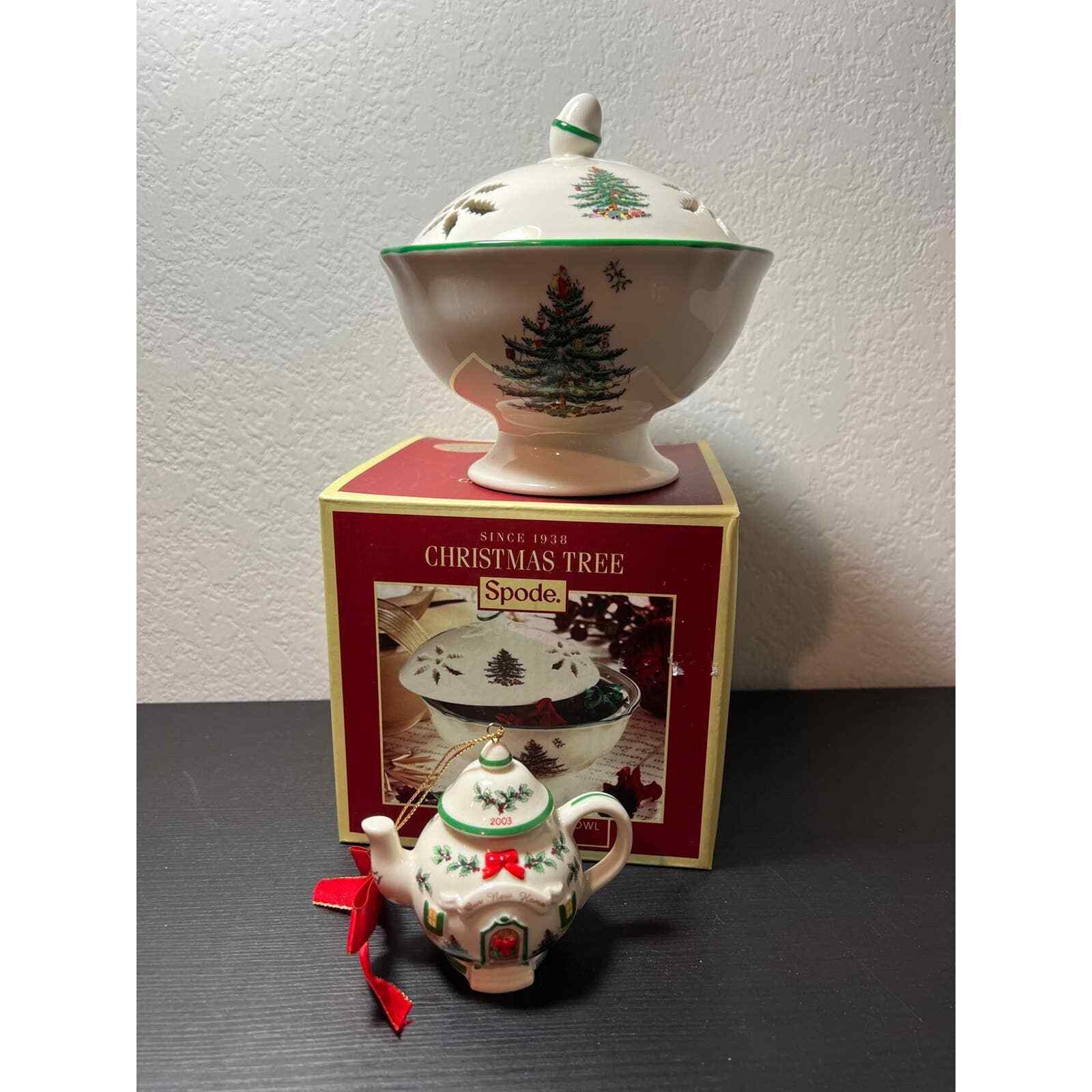 Spode Teapot Ornament Potpourri Bowl Christmas Tree Extra Holiday Decor - $27.12