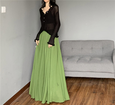 OLIVE GREEN Full Length Chiffon Skirt Summer Beach Chiffon Maxi Skirts Plus Size image 7