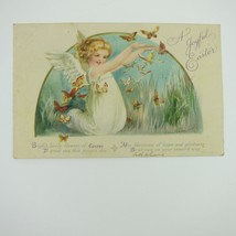 Easter Postcard Blonde Angel in White Dress Butterflies in Grass Antique 1921 - £15.63 GBP