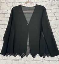 JR Nites By Caliendo Sheer Black Beaded Embellished Top Cardigan Blouse Sz 14 - $18.81