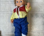 12&quot; 80&#39;s vintage hard plastic doll with roller skates works wind suit bl... - £29.06 GBP