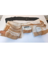 Husky Canvas/Leather Beige &amp; Brown Construction Tool Belt -5 Pockets - $16.81