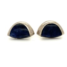 Vintage Sterling Silver Inlay Chunky Blue Lapis Lazuli Stone Pushback Earrings - £35.28 GBP