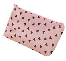 Portable Zipper Makeup Cosmetic Pouch Toiletry Bag - New - Pink w/ Black Hearts - £9.56 GBP