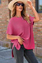 Rose Red Short Sleeve Side Slit Oversized Sweater - $14.65