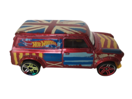 Hot Wheels &#39;67 Austin Mini Van Toy Car Union Jack Flag British Red Metalflake  - £2.36 GBP