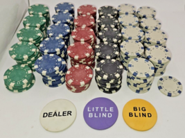 Lot Poker Chips 283 Clay Composite Dice Striped Plus Dealer Big Little Blind - £9.72 GBP