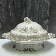 J &amp; MP Bell Triumphal Car Brown Transferware Covered Footed Round Serving Bowl - £93.42 GBP