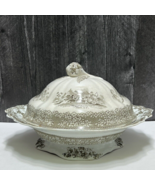 J &amp; MP Bell Triumphal Car Brown Transferware Covered Footed Round Servin... - £93.79 GBP