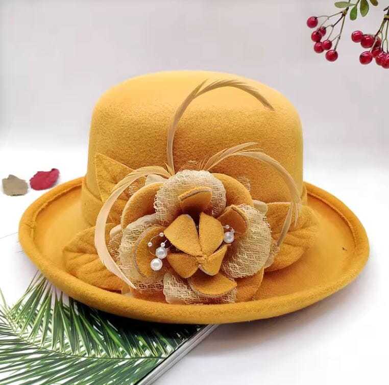 Women Vintage Flower Wool Fedoras Bowler Wedding Tea Party Hat - $25.00