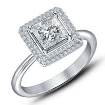 Antique 3.00 Ct Simulated Diamond Halo Engagement Ring 14k White Gold Pl... - $1,252.47 MXN