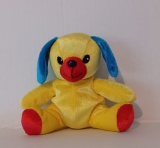 Vtg 1999 Enesco 5&quot; Yellow Blue Eared Red Footed Puppy Plush - £9.23 GBP