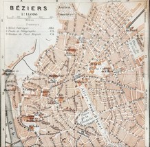 Map Beziers Southern France Rare 1914 Lithograph WW1 Street Mini Sheet DWAA20A - £31.38 GBP