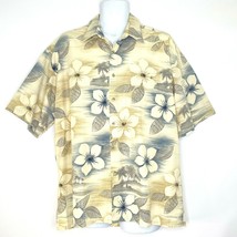Pierre Cardin Men&#39;s size XL S/S Button Front Hawaiian Print Shirt Beige Gray - £17.82 GBP
