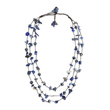 Beautiful Triple Layer Chunky Blue Lapis &amp; Crystal Necklace - £16.46 GBP