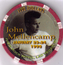 John Mellencamp Jan 23-24 1998 $5 Hard Rock Hotel Las Vegas Casino Chip - $14.95