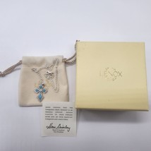 Lenox Turquoise Cross Pendant Necklace Blue Topaz Sterling Silver Chain 18&quot; NEW - £120.27 GBP