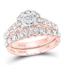 14k Rose Gold Round Diamond Bridal Wedding Ring Band Set 2 Ctw (Certified) - £3,694.03 GBP