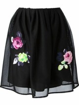 $325 CARVEN Net Overlay FLORAL EMBROIDERED Tulle SKIRT Black ( M ) - £251.02 GBP