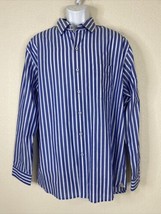 Van Heusen Men Size L Blue Striped Button Up Shirt Long Sleeve Pocket - $6.46
