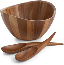 Nambe Gourmet Collection Harmony 3 Piece Acacia Wood Salad Bowl & Servers, Brown - £126.29 GBP