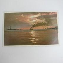 Postcard Sunset From Battery New York Statue of Liberty Streamer Boats Antique - £11.85 GBP