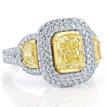 GIA Certified 3.15 TCW Yellow Cushion Cut Half Moon Diamond Engagement Ring 1... - $10,295.01