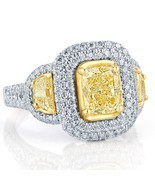 GIA Certified 3.15 TCW Yellow Cushion Cut Half Moon Diamond Engagement Ring 1... - $10,295.01