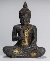 Antique Khmer Style SE Asia Seated Wood Teaching Buddha Statue - 32cm/13&quot; - $217.51