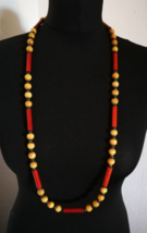 Vintage Wood Bead Necklace Jewelry For Women Ethnic Boho Tribal Long Preowned - £8.22 GBP