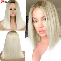 2 Tone Ombre Blonde Synthetic Wig for Women Middle Part Short Straight H... - £50.28 GBP